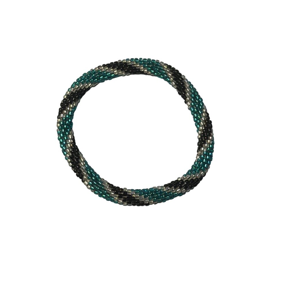 Sashka Bracelet Handmade Boho Chic Crochet Beaded Roll-On‎ Red Black Blue Silver
